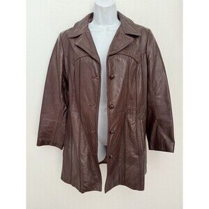 Outlook Fashions Vintage 1970s Style Brown Pleated Coat Jacket Retro Size M